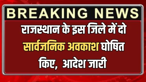 Public Holiday : राजस्थान के इस जिले में दो सार्वजनिक अवकाश घोषित किए, जिला कलेक्टर ने जारी किया आदेश