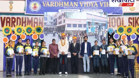 IPLस्टार मुकुल चौधरी सीकर पहुंचे: वर्धमान स्कूल में बच्चों को दिए फिटनेस टिप्स