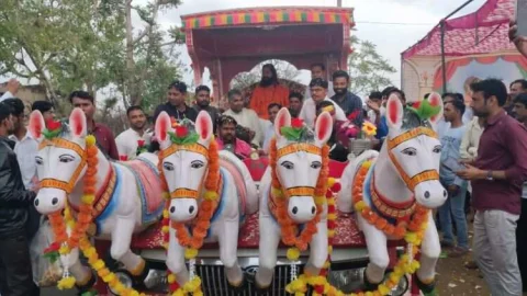 सांगलिया पीठाधीश्वर ओमदास महाराज की रथयात्रा का गुढ़ागोड़जी में भव्य स्वागत