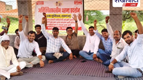 रतनगढ़ में ट्रक यूनियन धरना आठवें दिन भी जारी